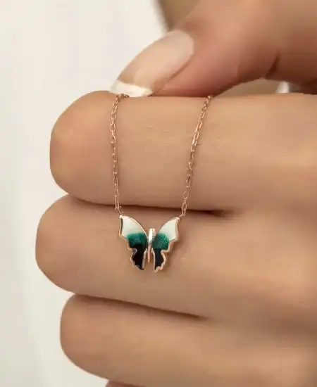 Gümüş Rose Minimal Kelebek Bayan Kolye