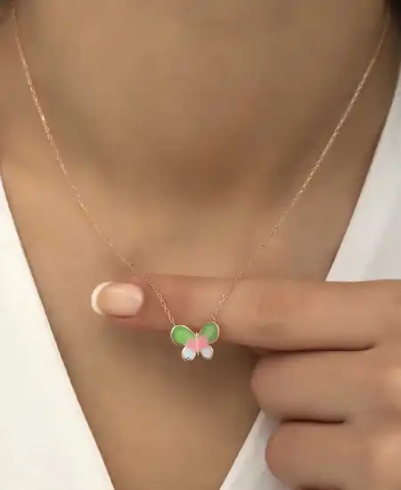 Gümüş Rose Minimal Kelebek Bayan Kolye