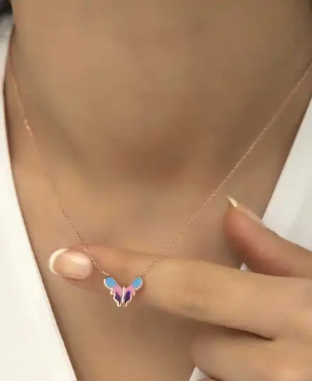 Gümüş Rose Minimal Kelebek Bayan Kolye