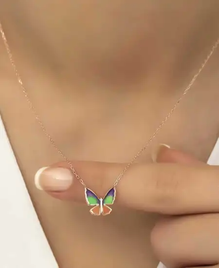 Gümüş Rose Minimal Kelebek Bayan Kolye