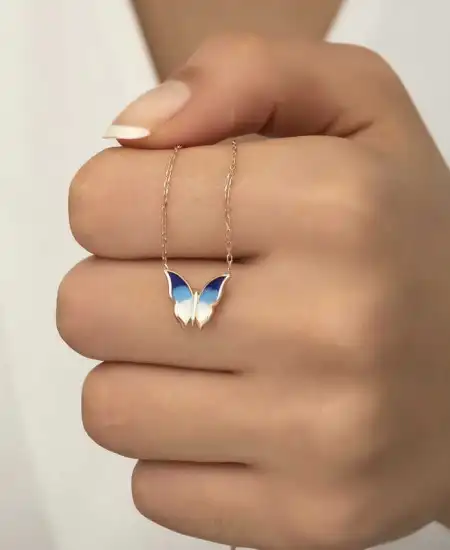 Gümüş Rose Minimal Kelebek Bayan Kolye