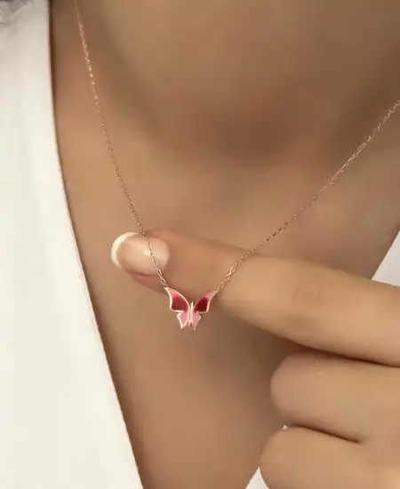 Gümüş Rose Minimal Kelebek Bayan Kolye