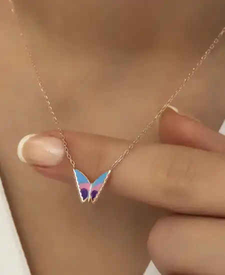 Gümüş Rose Minimal Kelebek Bayan Kolye