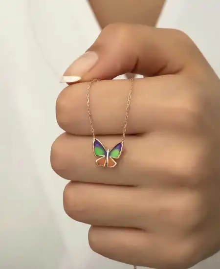 Gümüş Rose Minimal Kelebek Bayan Kolye