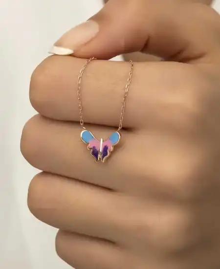 Gümüş Rose Minimal Kelebek Bayan Kolye