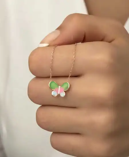 Gümüş Rose Minimal Kelebek Bayan Kolye