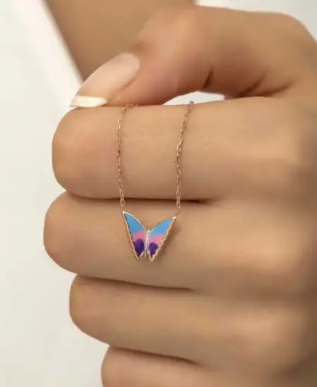 Gümüş Rose Minimal Kelebek Bayan Kolye