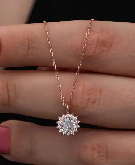 Gümüş Rose Minimal Yuvarlak Anturaj Kadın Kolye
