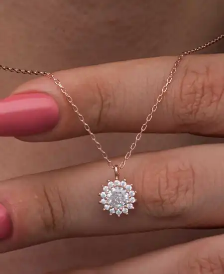 Gümüş Rose Minimal Yuvarlak Anturaj Kadın Kolye