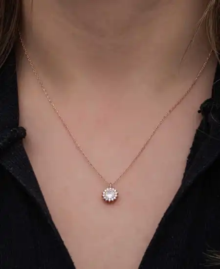 Gümüş Rose Minimal Yuvarlak Anturaj Kadın Kolye