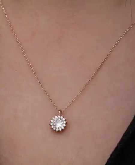 Gümüş Rose Minimal Yuvarlak Anturaj Kadın Kolye