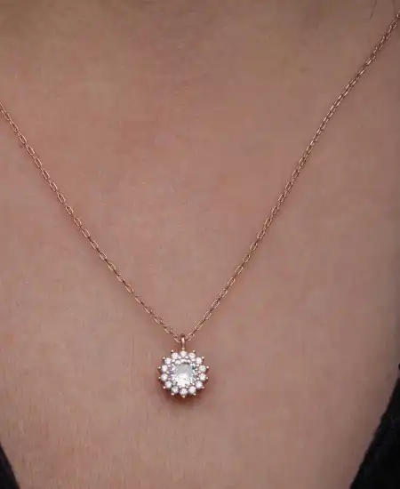 Gümüş Rose Minimal Yuvarlak Anturaj Kadın Kolye