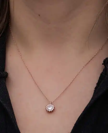 Gümüş Rose Minimal Yuvarlak Anturaj Kadın Kolye