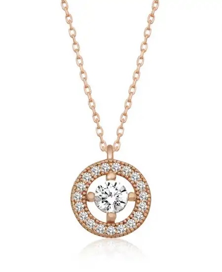 Gümüş Rose Minimal Yuvarlak Tektaş Bayan Kolye