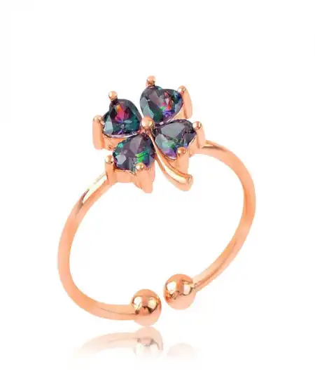 Gümüş Rose Mistik Topaz Yonca Bayan Yüzük