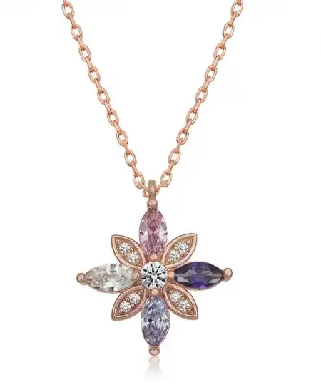 Gümüş Rose Mix Taşlı Umut Çiçeği Kolye