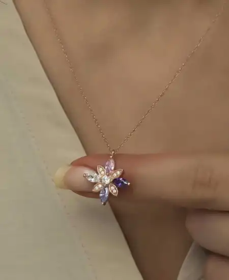 Gümüş Rose Mix Taşlı Umut Çiçeği Kolye