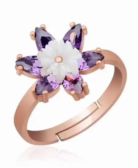 Gümüş Rose Mor Lotus Çiçeği Yüzük