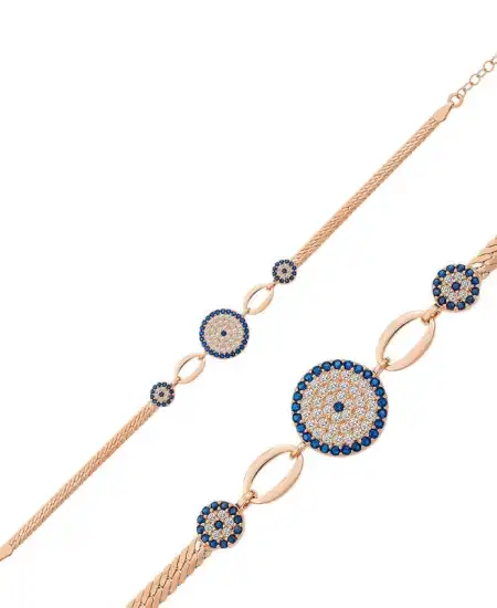 Gümüş Rose Nazar Boncuklu Bileklik