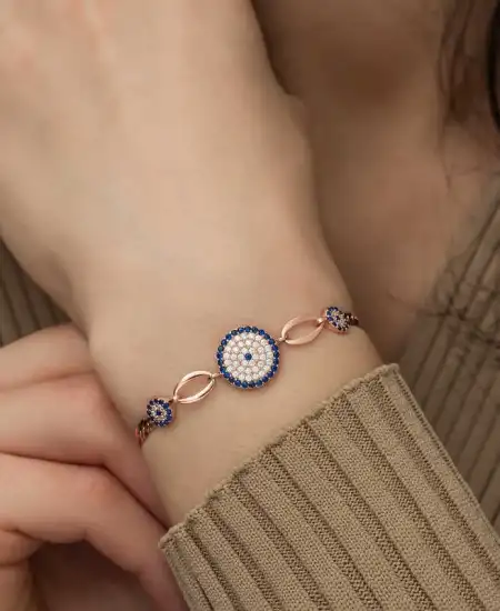 Gümüş Rose Nazar Boncuklu Bileklik