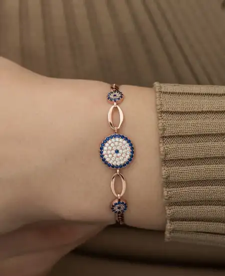 Gümüş Rose Nazar Boncuklu Bileklik