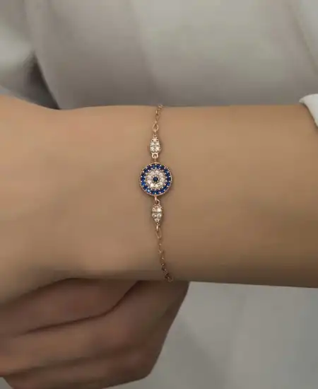 Gümüş Rose Nazar Boncuklu Kadın Bileklik
