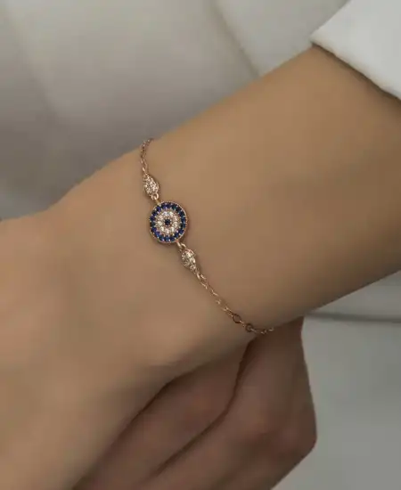 Gümüş Rose Nazar Boncuklu Kadın Bileklik