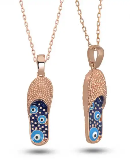 Gümüş Rose Nazar Kapalı Terlik Kadın Kolye