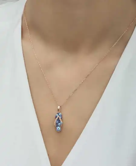 Gümüş Rose Nazar Parmak Arası Terlik Kadın Kolye