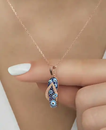 Gümüş Rose Nazar Parmak Arası Terlik Kadın Kolye