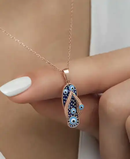 Gümüş Rose Nazar Parmak Arası Terlik Kadın Kolye