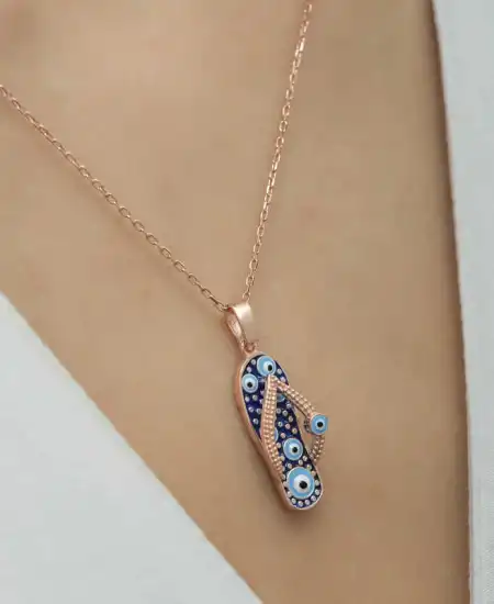 Gümüş Rose Nazar Parmak Arası Terlik Kadın Kolye