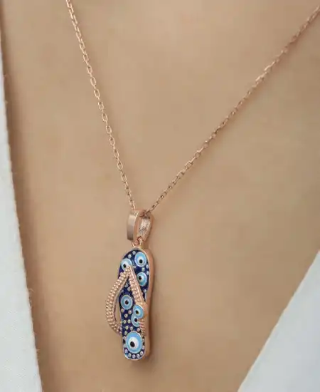 Gümüş Rose Nazar Parmak Arası Terlik Kadın Kolye