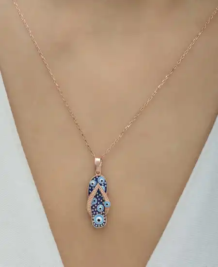 Gümüş Rose Nazar Parmak Arası Terlik Kadın Kolye