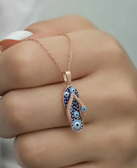 Gümüş Rose Nazar Parmak Arası Terlik Kadın Kolye