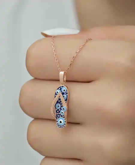 Gümüş Rose Nazar Parmak Arası Terlik Kadın Kolye