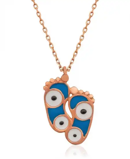 Gümüş Rose Nazarlı Ayak İzi Bayan Kolye