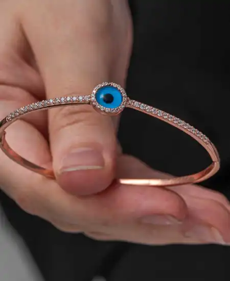 Gümüş Rose Nazarlı Göz Kadın Bilezik