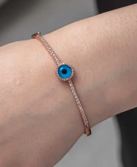 Gümüş Rose Nazarlı Göz Kadın Bilezik