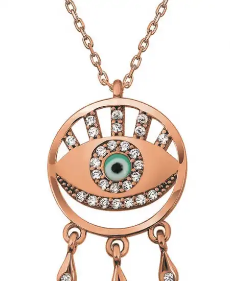 Gümüş Rose Nazarlı Göz Kadın Kolye