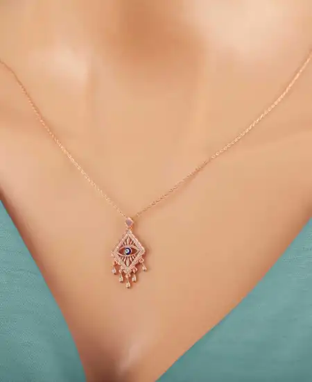 Gümüş Rose Nazarlı Göz Kolye