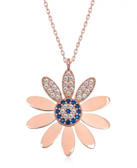 Gümüş Rose Nazarlı Papatya Kadın Kolye