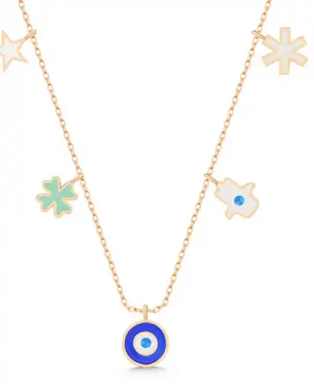 Gümüş Rose Nazarlı Şans Kadın Kolye