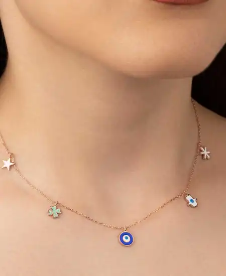 Gümüş Rose Nazarlı Şans Kadın Kolye