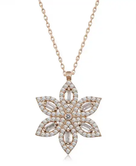 Gümüş Rose Nergiz Çiçeği Kadın Kolye