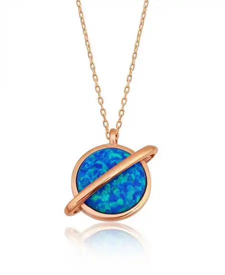 Gümüş Rose Opal Taşlı Gezegen Bayan Kolye