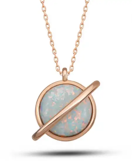 Gümüş Rose Opal Taşlı Gezegen Kadın Kolye