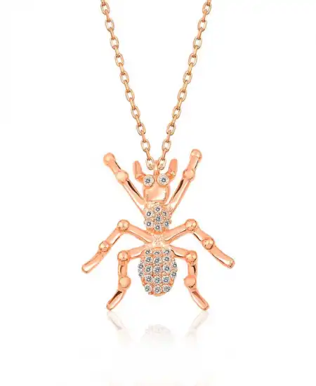 Gümüş Rose Örümcek Bayan Kolye