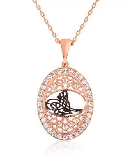 Gümüş Rose Osmanlı Tuğralı Bayan Kolye