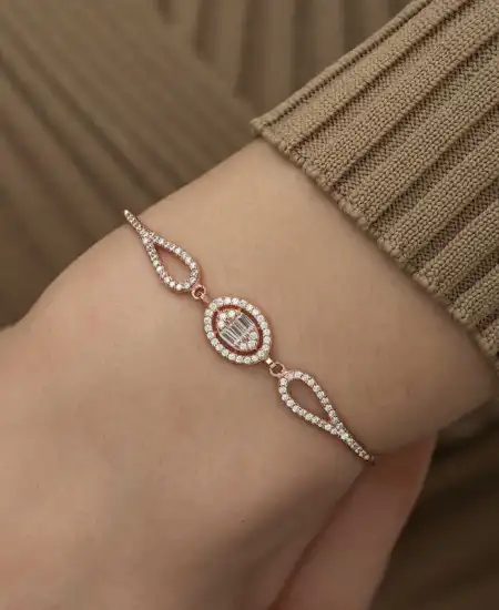 Gümüş Rose Oval Baget Bileklik